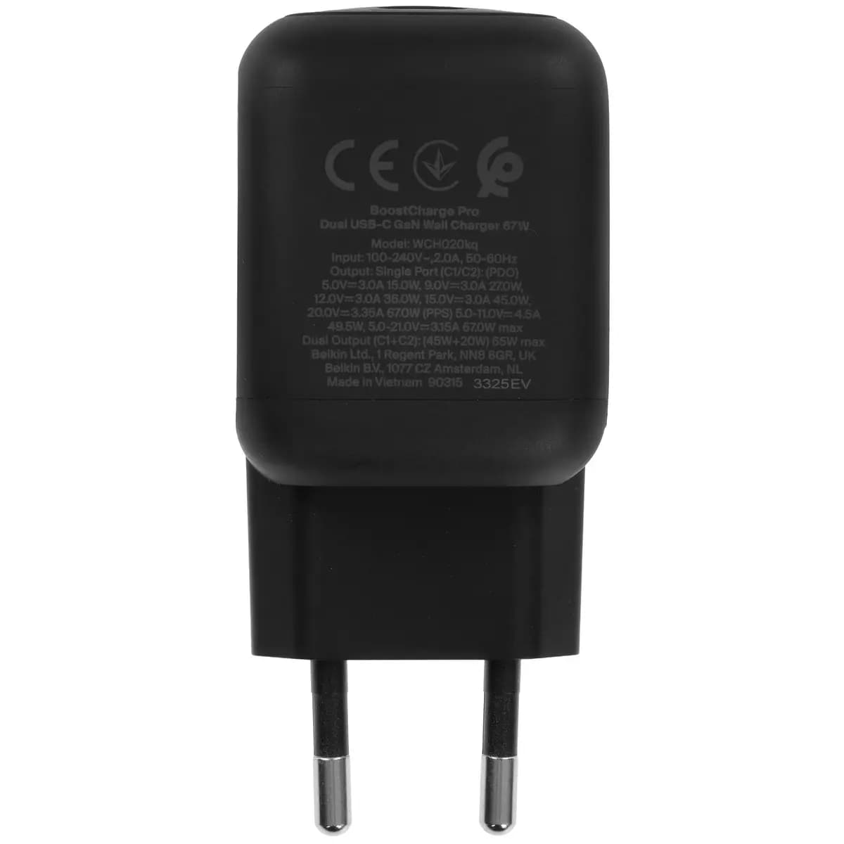 Wall charger Belkin BoostCharge Pro black [power - 67 W, 4.5 A, up to 21 V, without cable, PD 3.0, PD 3.1, PPS, SFC]