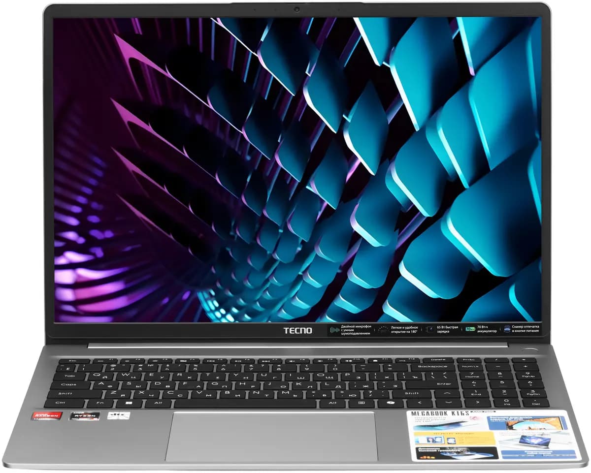 16" laptop Tecno Megabook K16SFA gray [English/Russian layout, 1920x1200, IPS, AMD Ryzen 5 7535HS, cores: 6 x 3.3 GHz, RAM 8 GB, SSD 512 GB, AMD Radeon 660M, Windows 11 Home]