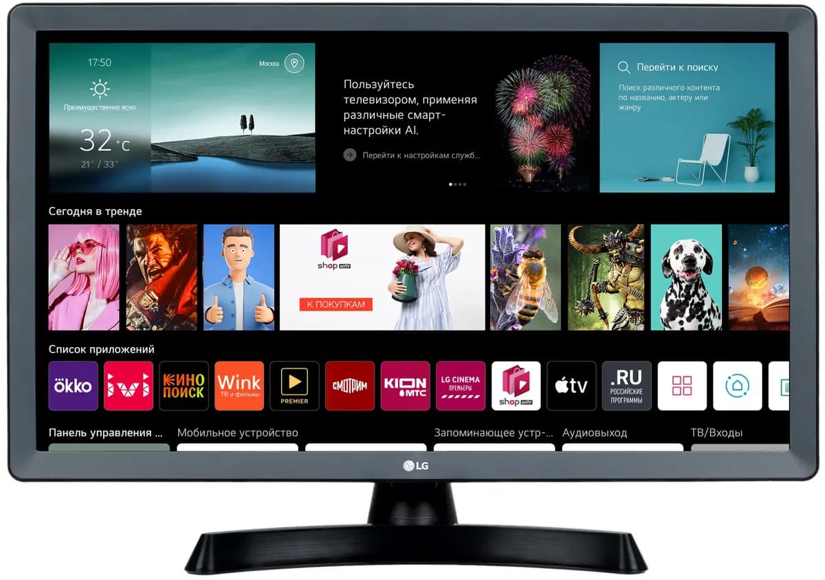 24" (60 cm) TV LG 24TQ510S-PZ black [Direct LED, HD, Wi-Fi, webOS, HDMI x 2, USB x 1 pcs]