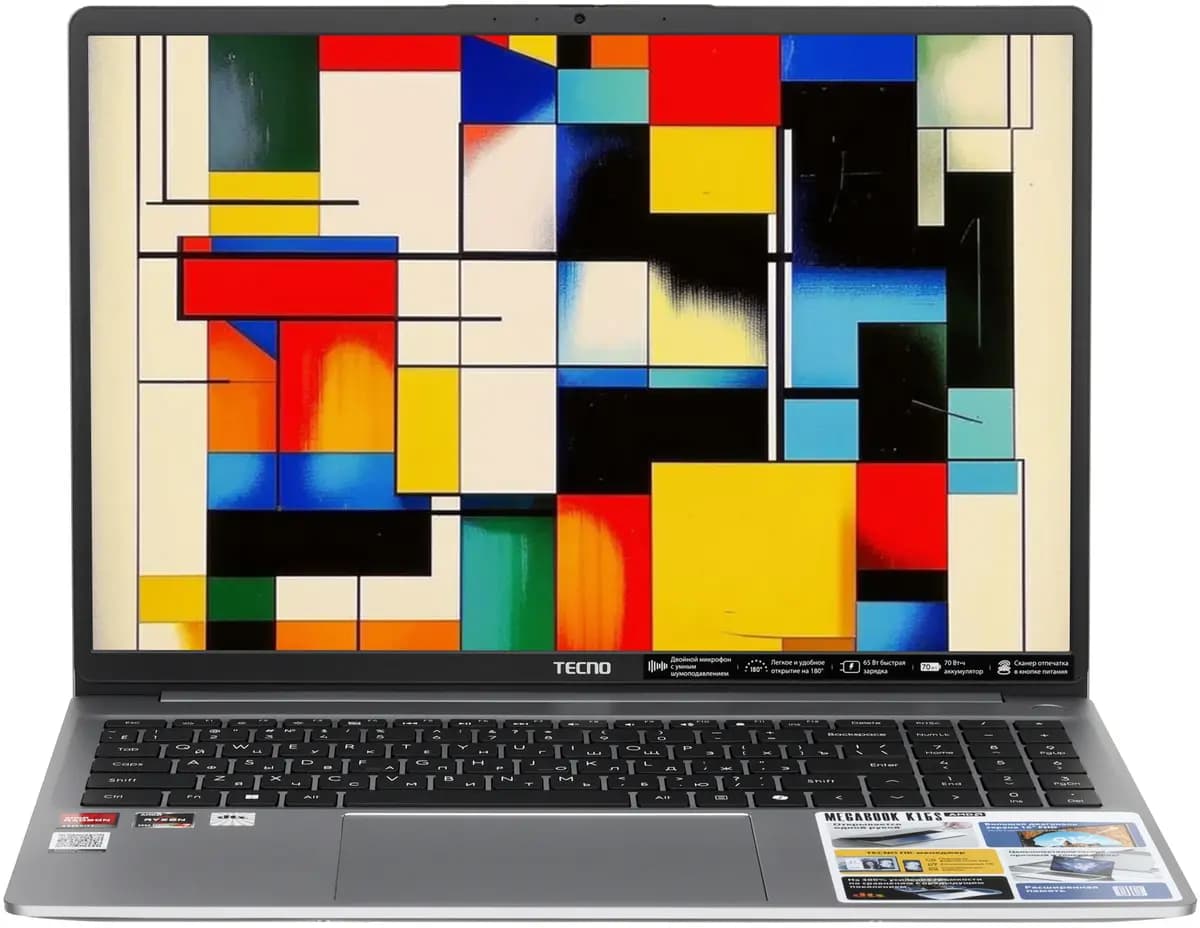 16" laptop Tecno Megabook K16SDA gray [English/Russian layout, 1920x1200, IPS, AMD Ryzen 7 5825U, cores: 8 x 2 GHz, RAM 16 GB, SSD 1000 GB, AMD Radeon Graphics, Windows 11 Home]