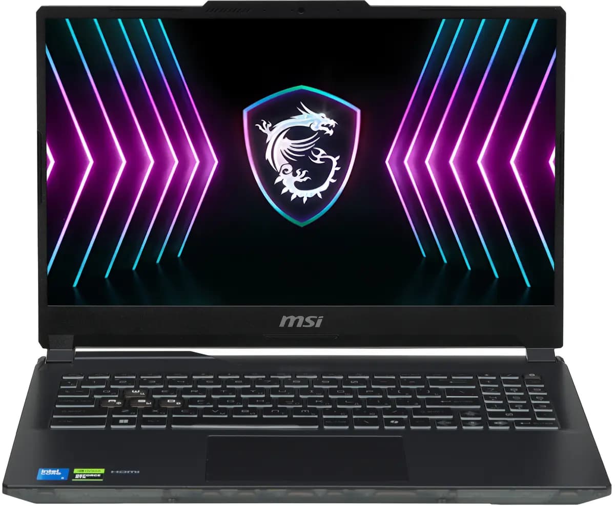 15.6" laptop MSI Cyborg 15 A2RUDX-2403XRU black [English/Russian layout, 1920x1080, IPS, Intel Core 5 210H, cores: 4 x 2.2 GHz + 4 x 1.6 GHz, RAM 16 GB, SSD 512 GB, GeForce RTX 305
