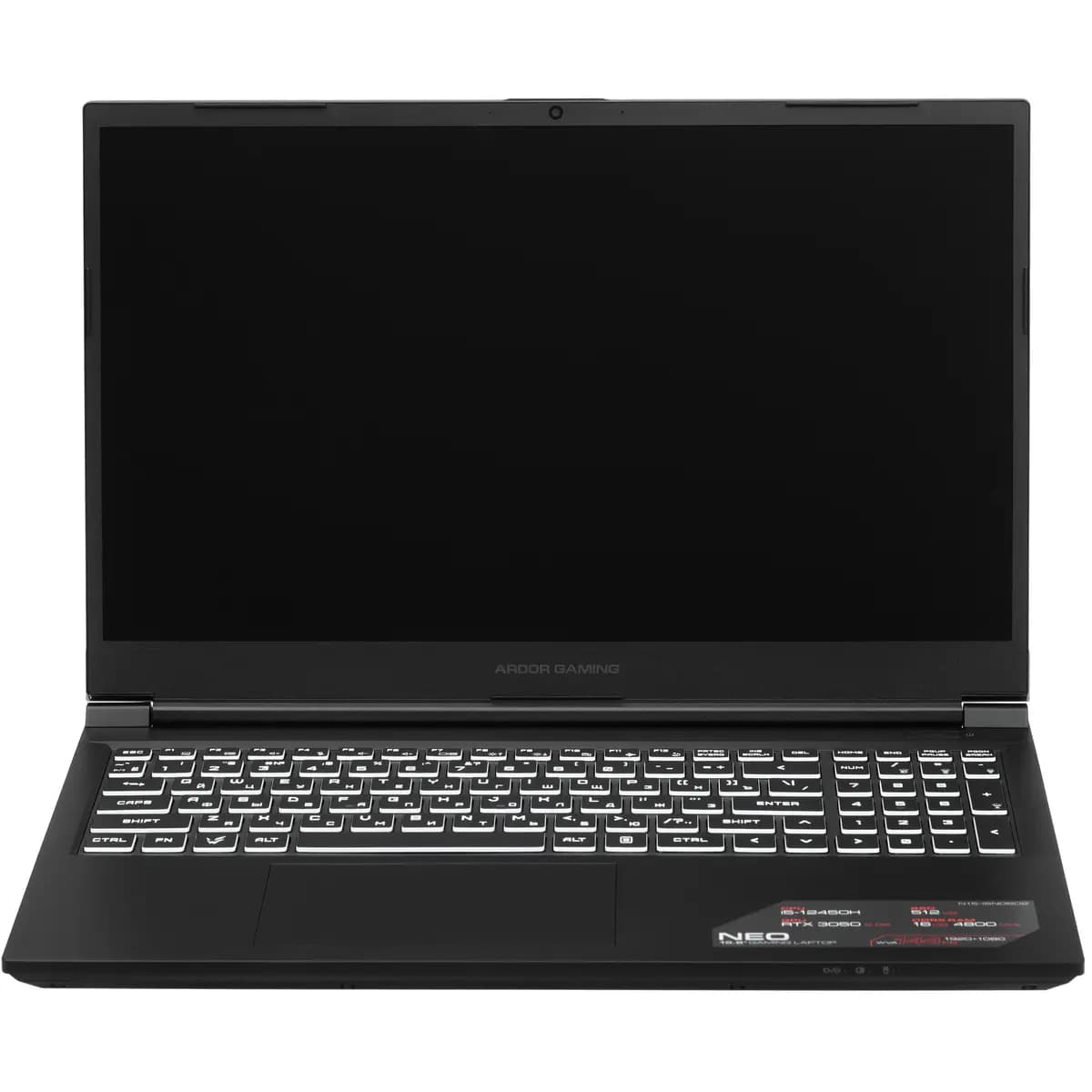 15.6" laptop ARDOR GAMING NEO N15-I5ND602 black [English/Russian layout, 1920x1080, IPS, Intel Core i5-12450H, cores: 4 x 2 GHz + 4 x 1.5 GHz, RAM 16 GB, SSD 512 GB, GeForce RTX 30