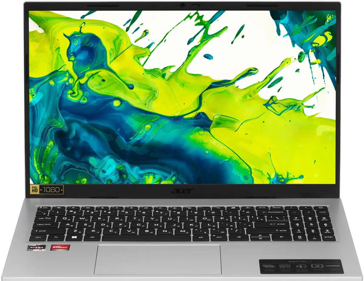 15.6" laptop Acer Aspire Go AG15-44P-R4MF silver [English/Russian layout, 1920x1080, IPS, AMD Ryzen 5 7430U, cores: 6 x 2.3 GHz, RAM 16 GB, SSD 512 GB, AMD Radeon Graphics, without