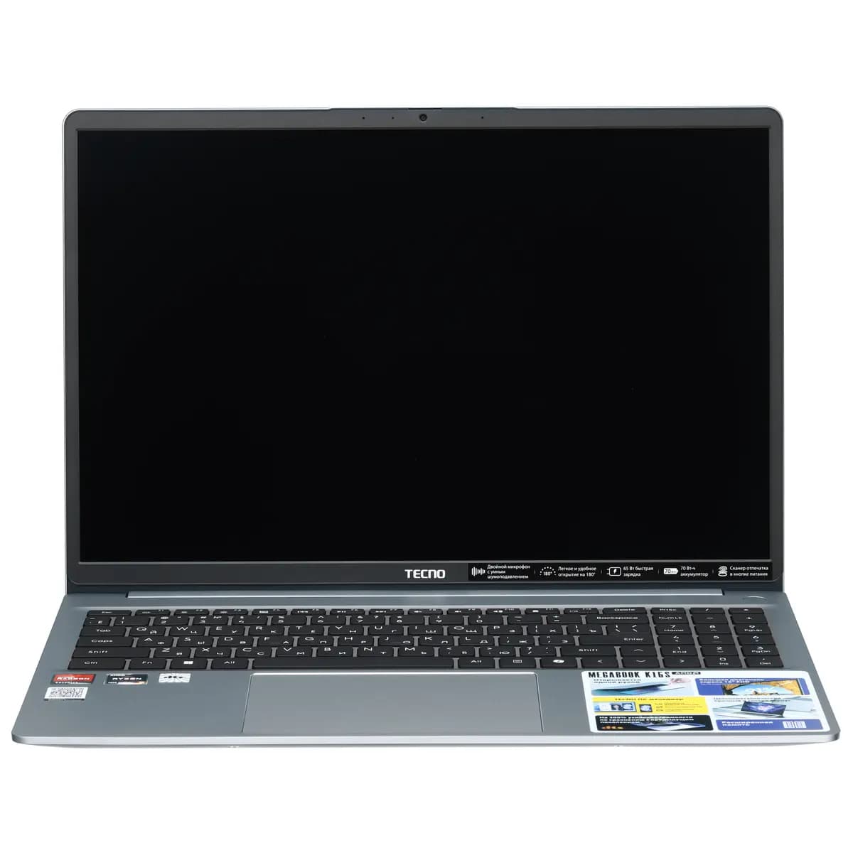16" laptop Tecno Megabook K16S gray [English/Russian layout, 1920x1200, IPS, AMD Ryzen 5 7430U, cores: 6 x 2.3 GHz, RAM 16 GB, SSD 1000 GB, AMD Radeon Graphics, Windows 11 Home]
