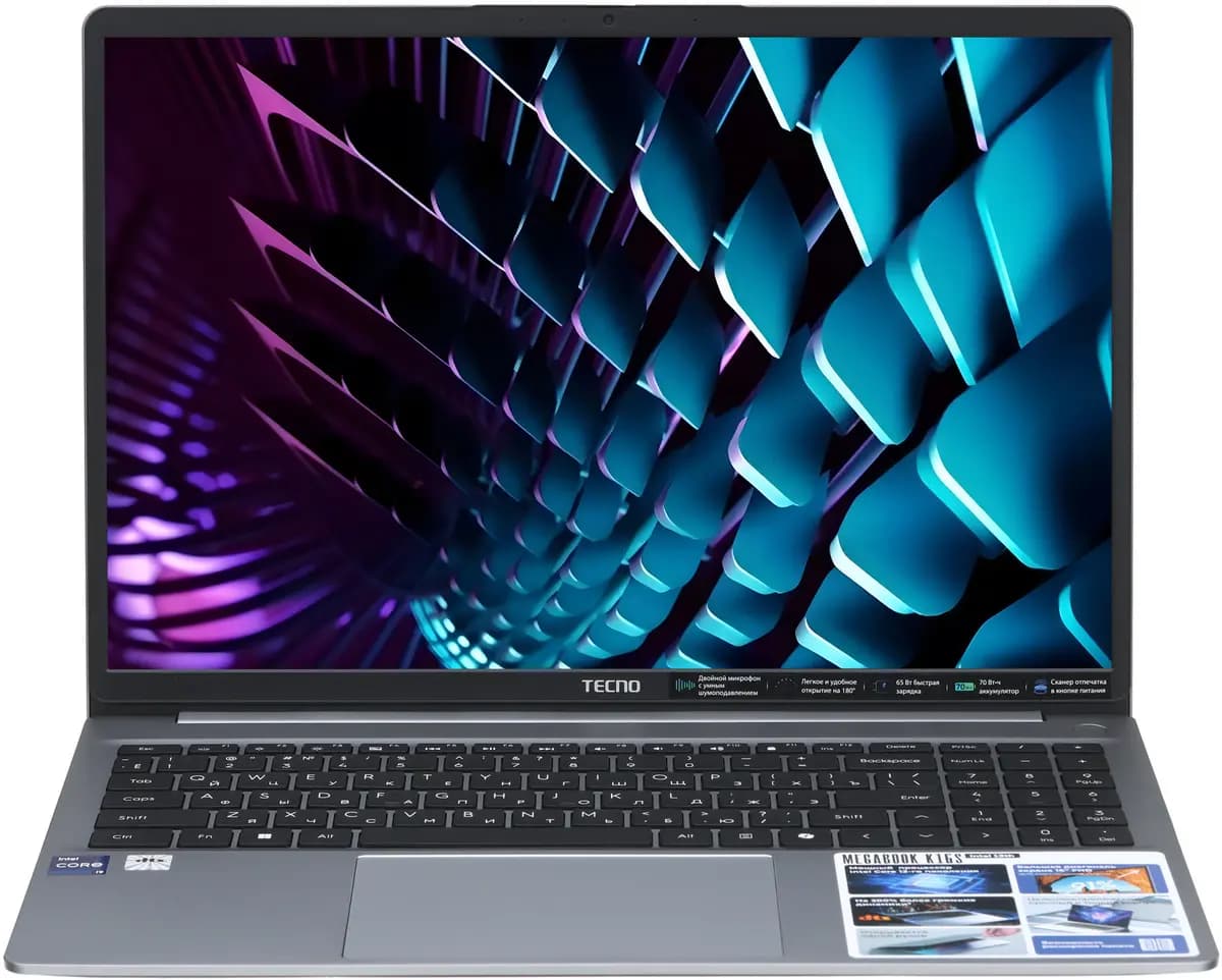 16" laptop Tecno Megabook K16SAA gray [English/Russian layout, 1920x1200, IPS, Intel Core i9-13900HK, cores: 6 x 2.6 GHz + 8 x 1.9 GHz, RAM 16 GB, SSD 1000 GB, Intel UHD Graphics, 