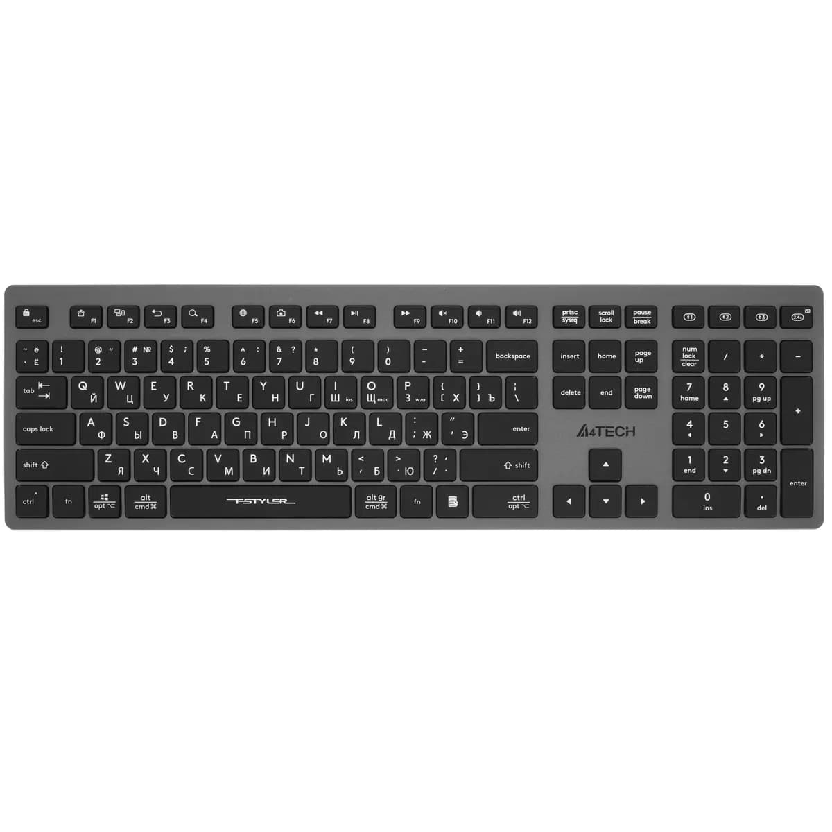Keyboard wireless A4Tech Fstyler FBX50C color gray [scissor-switch, keys - 109, Bluetooth, 2.4 GHz radio]