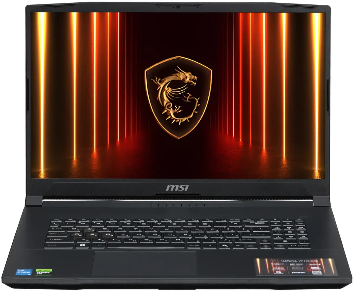 17.3" laptop MSI Katana 17 HX B14WFK-218XRU black [English/Russian layout, 1920x1080, IPS, Intel Core i5-14450HX, cores: 6 x 2.4 GHz + 4 x 1.8 GHz, RAM 16 GB, SSD 1000 GB, GeForce 