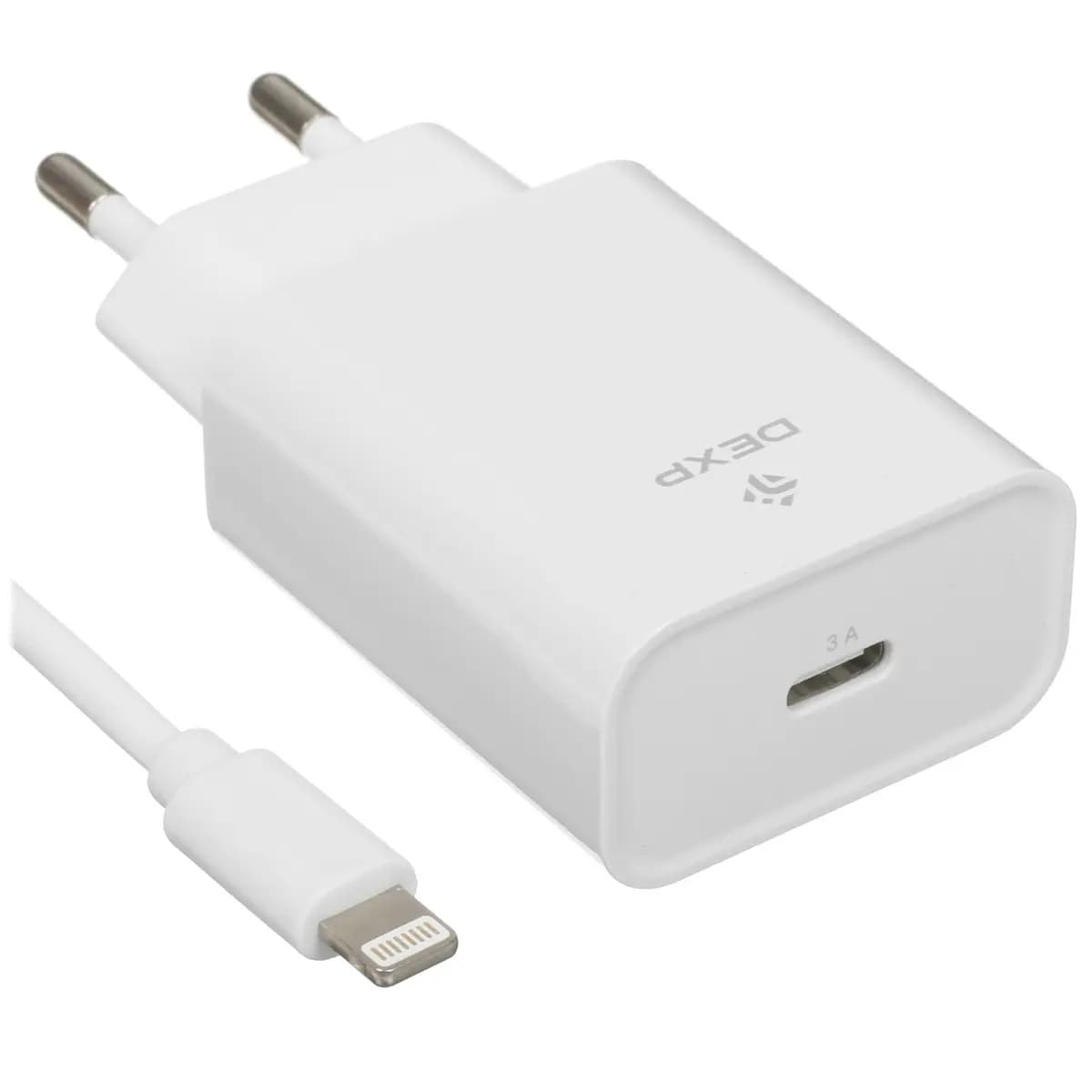 Wall charger DEXP IET25CD white [power - 25 W, 3 A, up to 12 V, Lightning 8-pin, PD]