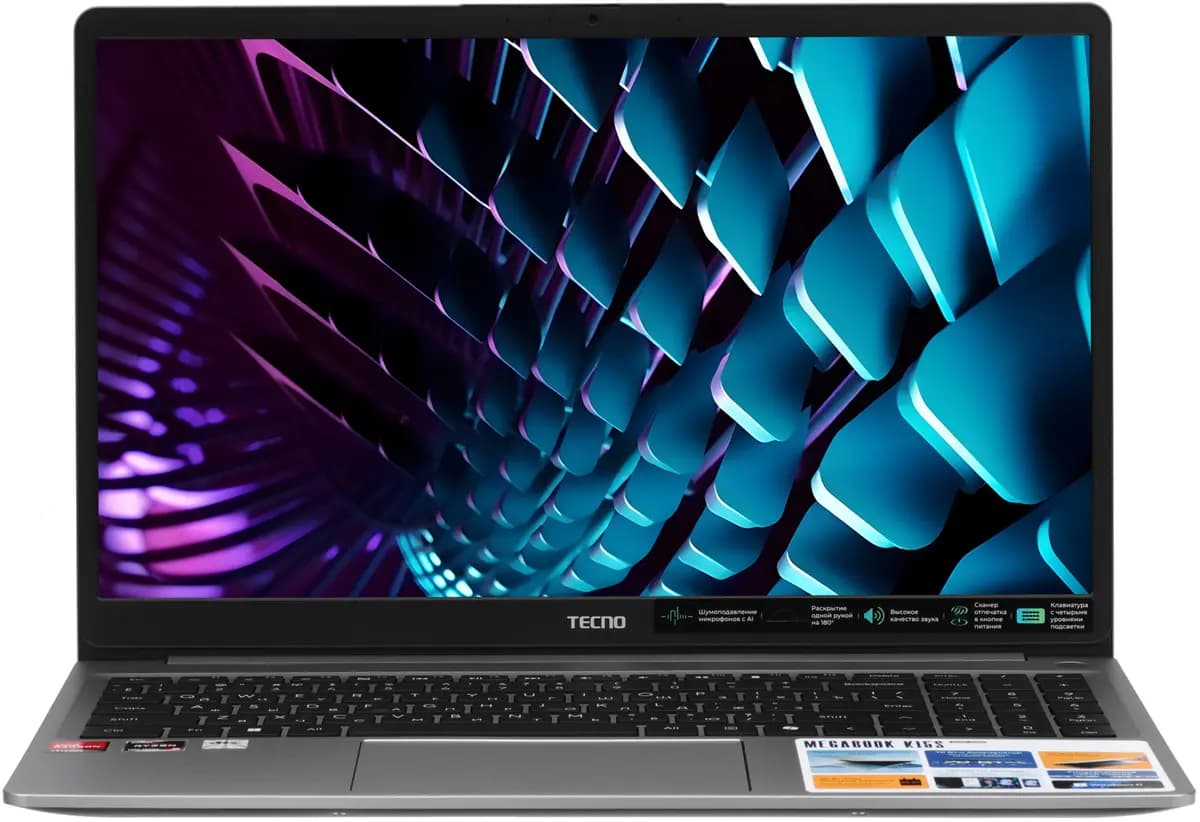 15.6" laptop Tecno Megabook K15SFA gray [English/Russian layout, 1920x1080, IPS, AMD Ryzen 5 7535HS, cores: 6 x 3.3 GHz, RAM 8 GB, SSD 512 GB, AMD Radeon 660M, Windows 11 Home]