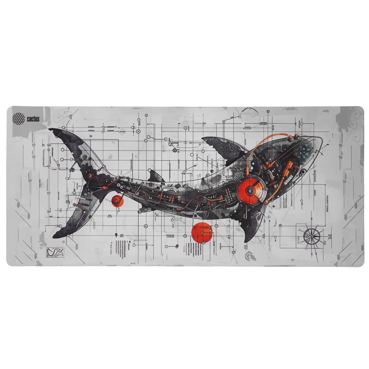 Mouse pad Cactus Shark (2XL) multicolor [Cordura, 900 mm x 400 mm x 4 mm, pattern - animals]