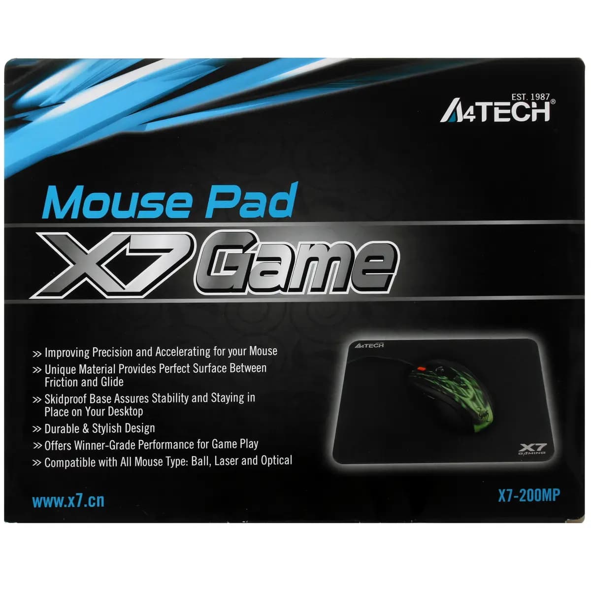 Mouse pad A4Tech X7-200MP black [fabric, 250 mm x 200 mm x 3 mm, pattern - solid color]