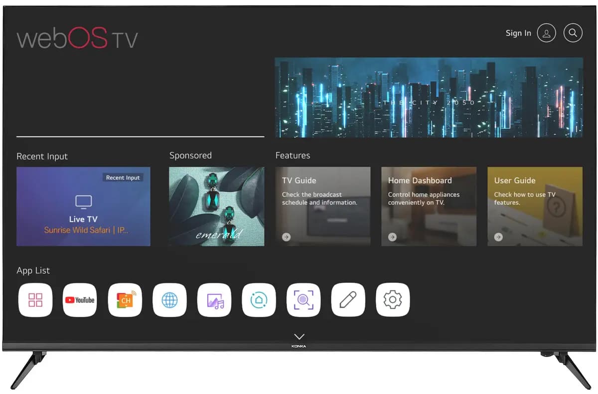 50" (127 cm) TV Konka B50 black [Direct LED, 4K UltraHD, Wi-Fi, 60 Hz, webOS, HDMI x 3, USB x 2 pcs]