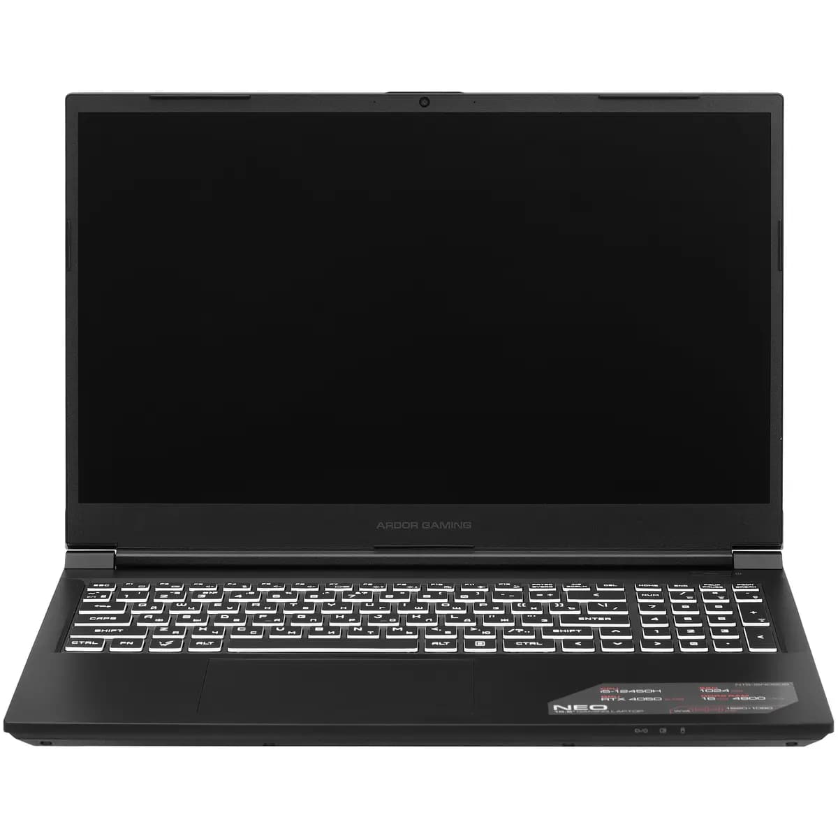 15.6" laptop ARDOR Gaming NEO N15-I5ND608 black [English/Russian layout, 1920x1080, IPS, Intel Core i5-12450H, cores: 4 x 2 GHz + 4 x 1.5 GHz, RAM 16 GB, SSD 1000 GB, GeForce RTX 4