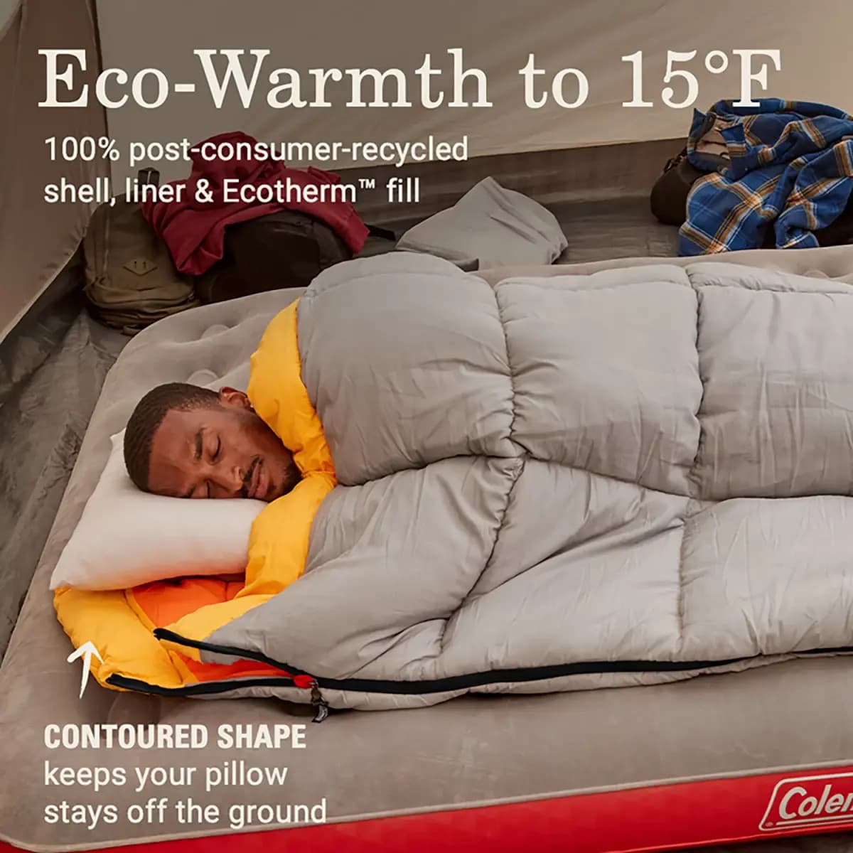 Coleman Coleman Adults' Arch Bay 15Â°F Big and Tall Semi-Rectangular Sleeping Bag [Polyester, 15 - 29 Degrees, Yes]