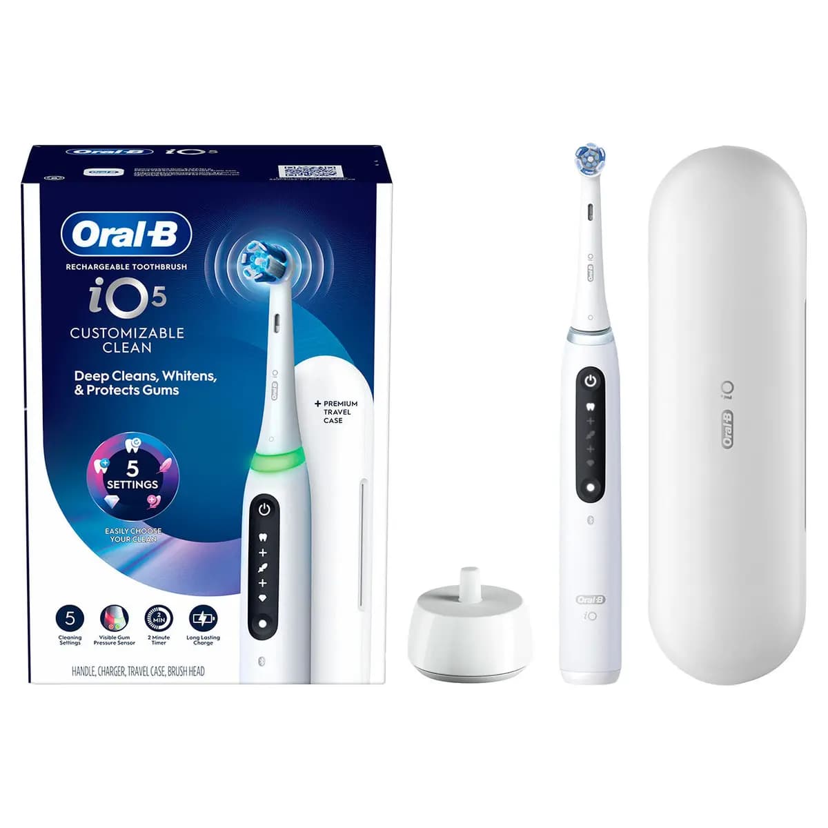 Oral-B iO Series 5 Customizable Clean Rechargeable Electric Toothbrush, Matte White [Remove 100% more plaque, app, iO pressure sensor]