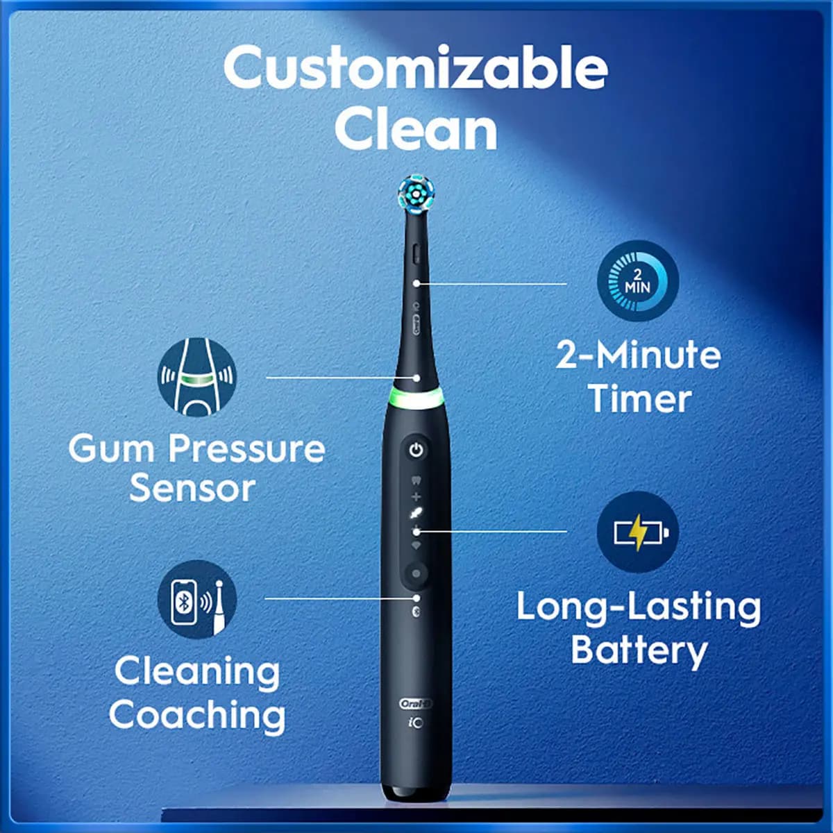Oral-B iO Series 5 Customizable Clean Rechargeable Electric Toothbrush, Matte White [Remove 100% more plaque, app, iO pressure sensor]