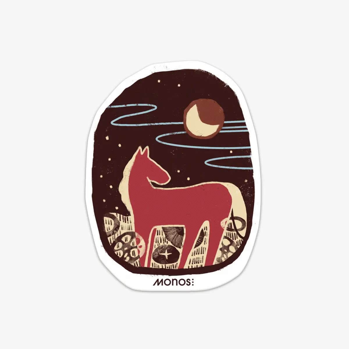 Monos Lunar New Year Stickers Horse [Set of three matte vinyl stickers, Adheres securely to any Monos suitcase, Original artwork by Melanie Choi]