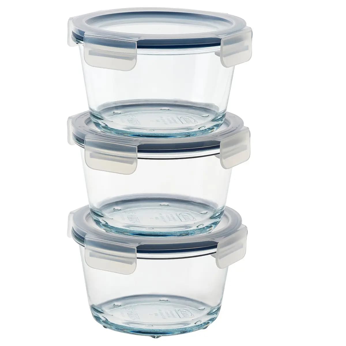 IKEA 365+ food container with lid, round/glass, 20 oz [Height 3 ¼ ", Diameter 5 ½ ", Volume 20 oz, Package quantity 3 pack]