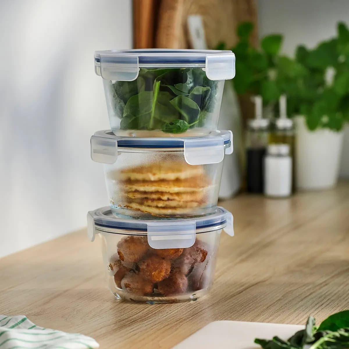 IKEA 365+ food container with lid, round/glass, 20 oz [Height 3 ¼ ", Diameter 5 ½ ", Volume 20 oz, Package quantity 3 pack]