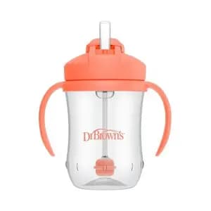 Dr. Brown's Milestones 9 fl oz Baby's First Straw Cup - Coral [Dimensions (Overall) 7 Inches (H) x 5.3 Inches (W), Lid Material Silicone, Features Dining BPA-Free, Capacity (Volume