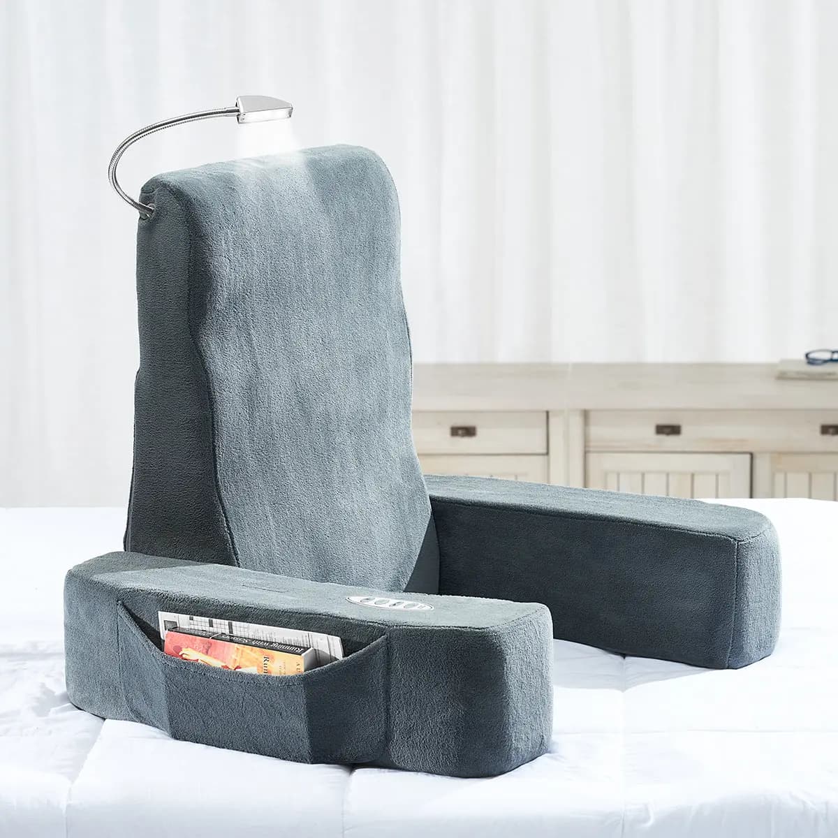 Sharper Image Warming Backrest Massager [29" L x 31" W x 31" H, 5 lbs, Gooseneck LED reading lamp]