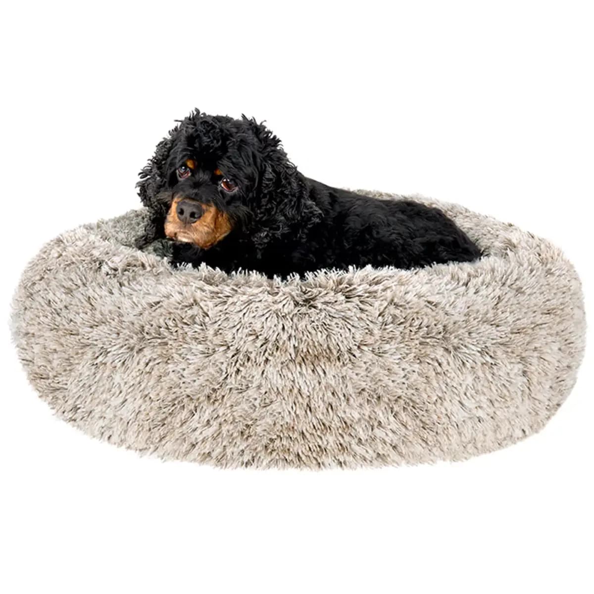 FurHaven Tan Medium Calming Cuddler Donut Pet Bed - Driftwood 23Lx23W [Description and Overview FurHaven Calming Cuddler Donut Pet Beds, Features COMFORT AS PRIORITY: The bolstered
