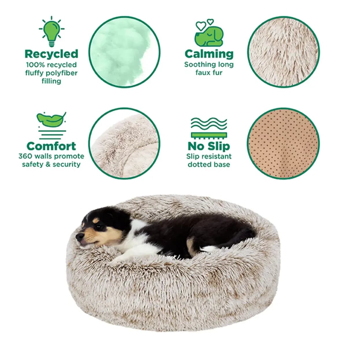 FurHaven Tan Medium Calming Cuddler Donut Pet Bed - Driftwood 23Lx23W [Description and Overview FurHaven Calming Cuddler Donut Pet Beds, Features COMFORT AS PRIORITY: The bolstered