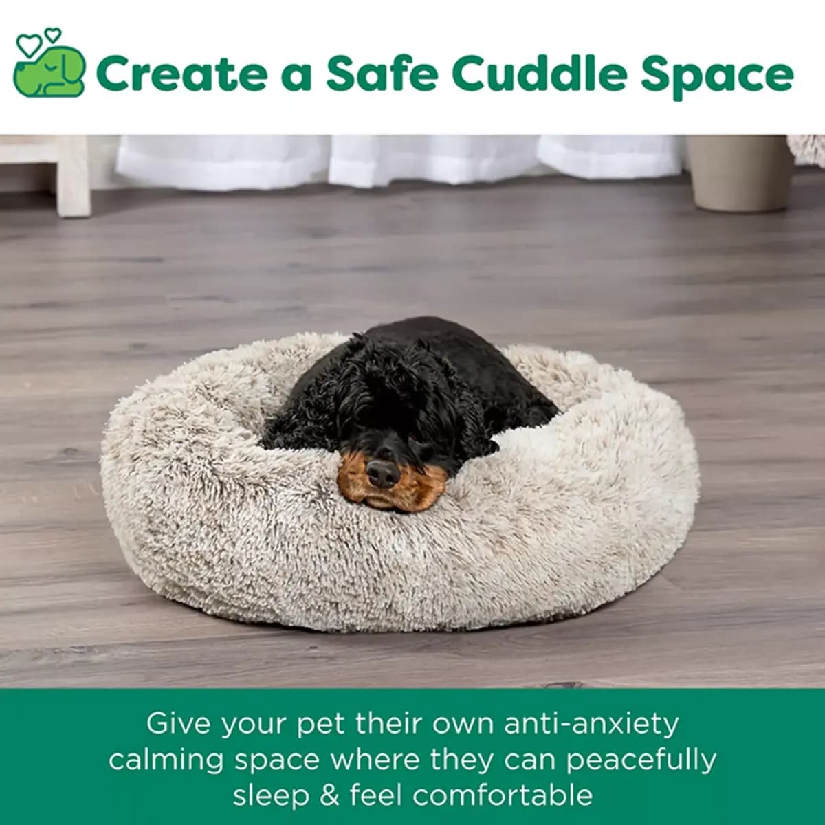 FurHaven Tan Medium Calming Cuddler Donut Pet Bed - Driftwood 23Lx23W [Description and Overview FurHaven Calming Cuddler Donut Pet Beds, Features COMFORT AS PRIORITY: The bolstered
