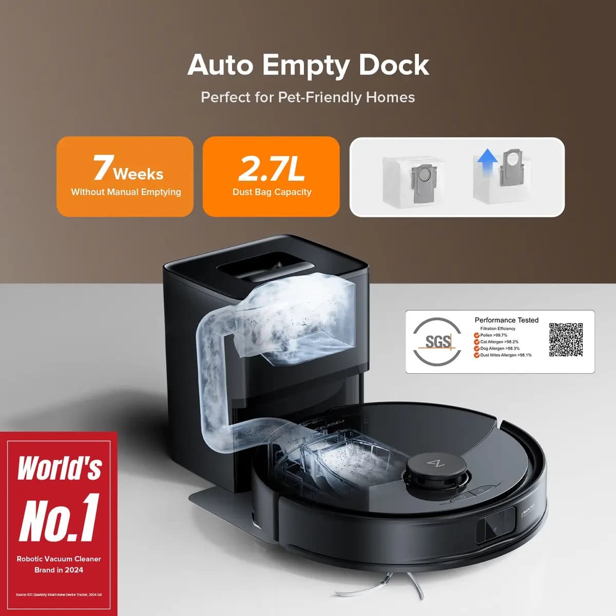Roborock Q10 X5+ White [10,000 Pa, 5200 mAh, auto-empty dock]