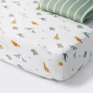 2pk Fitted Cotton Blend Jersey Crib Sheets - Safari Stripes - Cloud Island™ [Dimensions (Overall) 46 Inches (L), 22 Inches (W), Fabric Name Jersey, Textile Material 95% Cotton, 5% 