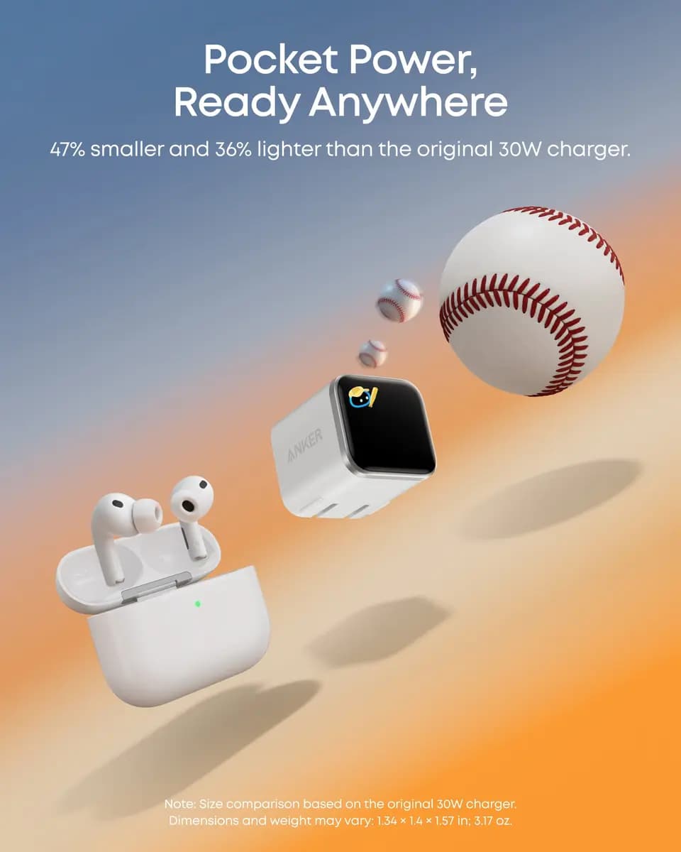 Anker Nano Charger (45W, Smart Display, 180° Foldable) [100-240V~ 50 / 60Hz, 1.5A Max, 5V⎓3A / 9V⎓3A / 15V⎓3A / 20V⎓2.25A (45W Max), 45W Max]