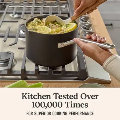 Calphalon 3.5qt Hard-Anodized Nonstick Sauce Pan with Lid: Dishwasher-Safe, Gas & Electric Compatible, 10-Year Warranty [Stainless Steel, Glass, Hard Anodized Aluminum]
