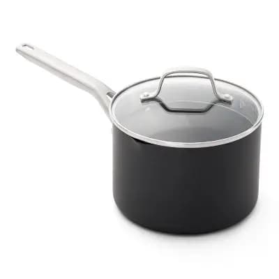 Calphalon 3.5qt Hard-Anodized Nonstick Sauce Pan with Lid: Dishwasher-Safe, Gas & Electric Compatible, 10-Year Warranty [Stainless Steel, Glass, Hard Anodized Aluminum]
