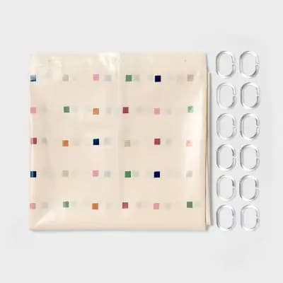 13pc PEVA Mini Check Shower Curtain and Rings Set Multi - Room Essentials™ [72 Inches (H) x 70 Inches (W), .7 Pounds, Pressed or Molded]