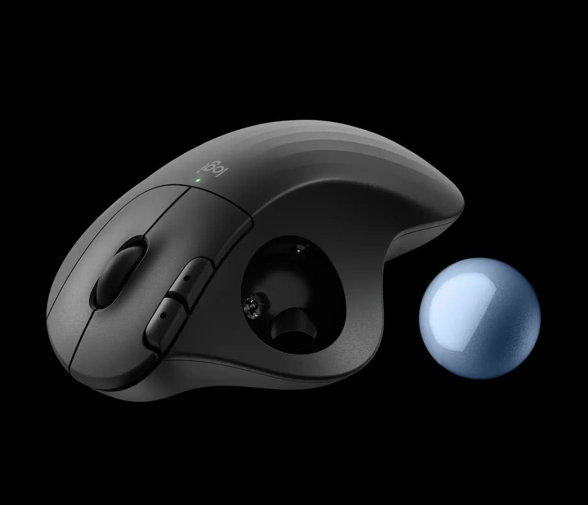 Logitech ERGO M575S - Black + Blue Ball [5.28 in (134 mm), 3.94 in (100 mm), 1.89 in (48 mm)]
