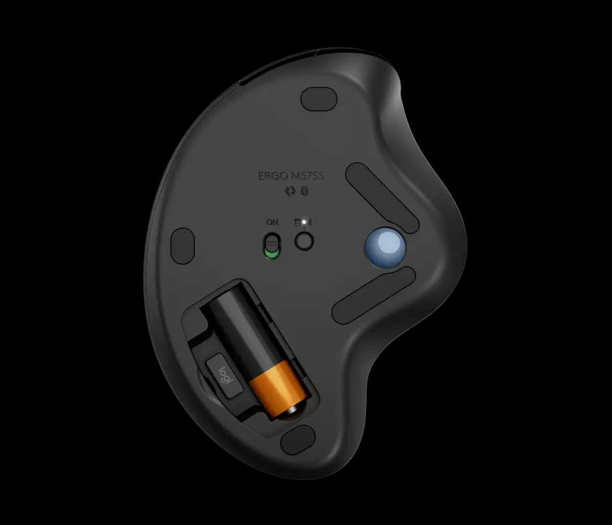 Logitech ERGO M575S - Black + Blue Ball [5.28 in (134 mm), 3.94 in (100 mm), 1.89 in (48 mm)]