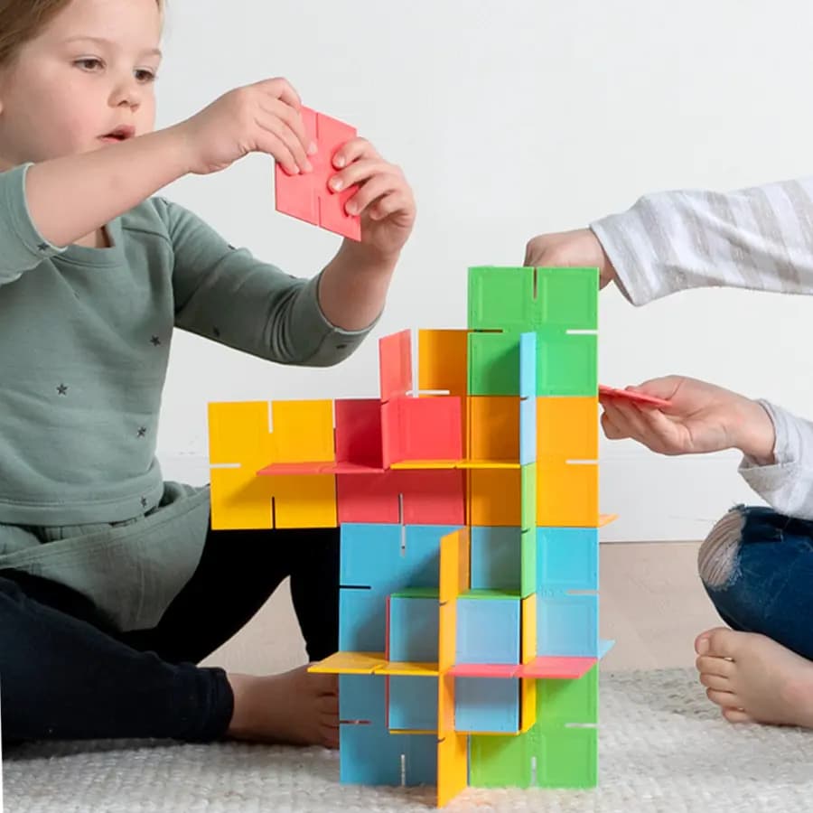 Fat Brain Toys Dado Squares Slot-Together Building Toy for Kids Ages 3 and Up [Set of 36 colorful squares with slots cut out of each side, Encourages fine motor skills, spatial rea