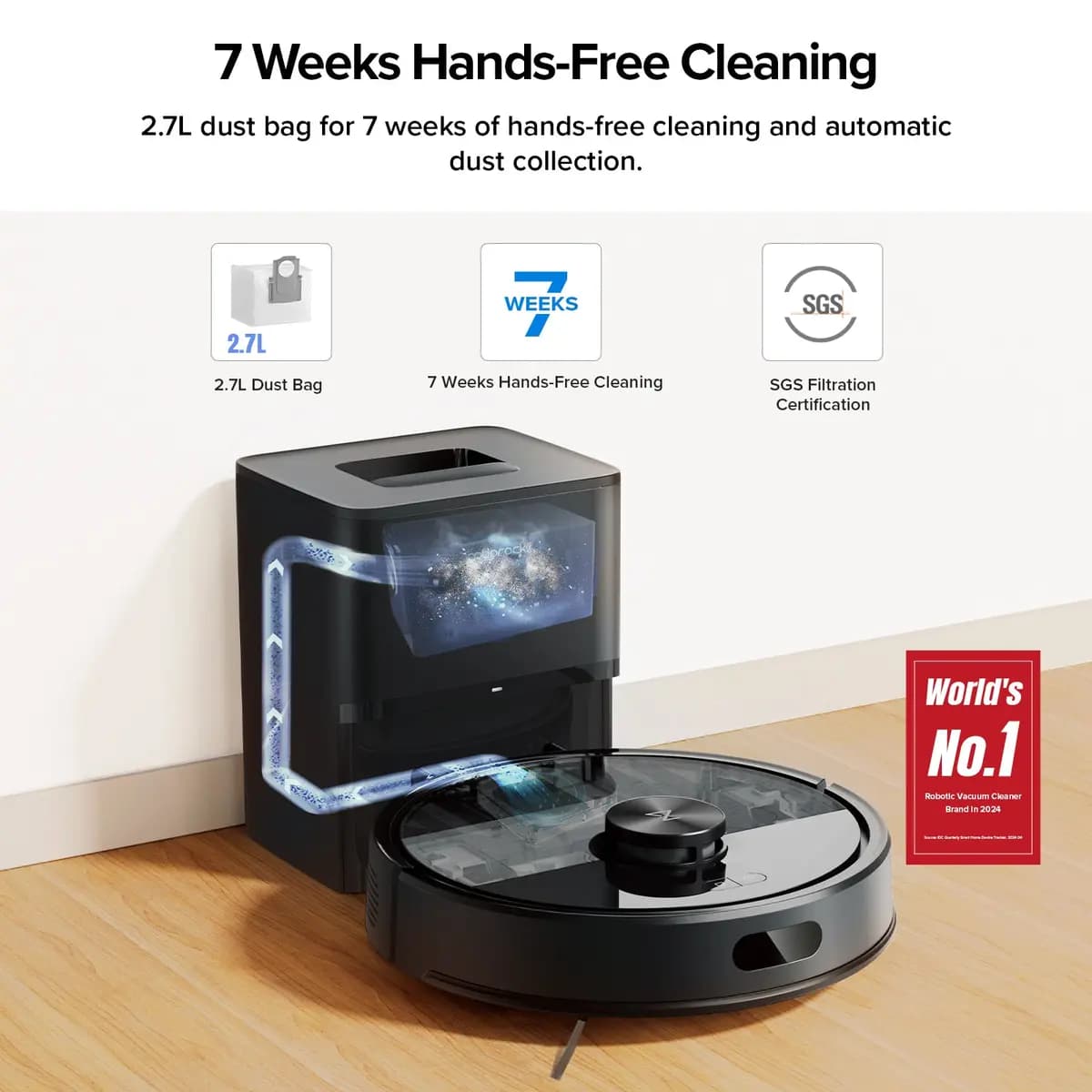 Roborock Q7 M5+ Black [10,000 Pa, 3200 mAh, auto-empty dock]