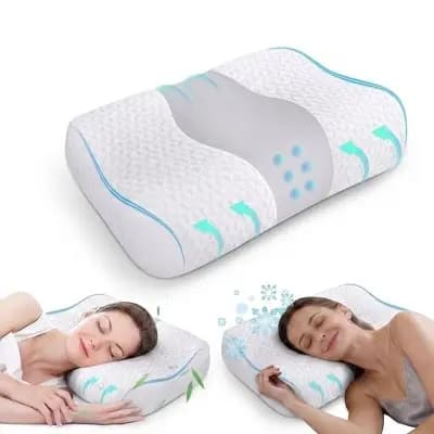 ALEEN & AJEAN Bed Pillow, Cervical Neck Pillow for Pain Relief, Contour Memory Foam Pillows for Sleeping, Neck Support for Side Back Stomach Sleepers Gray [3.7 pounds, Rectangle (s