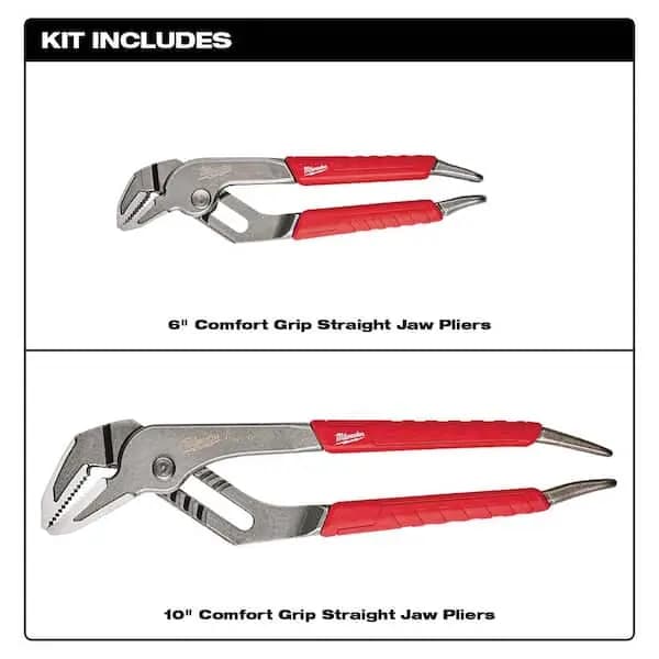 Milwaukee 6 in. and 10 in. Straight-Jaw Pliers Set (2-Piece), 48-22-6330 [Features: Comfort Grip, Hand Tool Type: Plier Set, Individual/Set: Set]