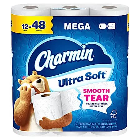Charmin Ultra Soft 2-Ply Toilet Paper, 4" x 4", 208 Sheets Per Roll, Pack Of 12 Mega Rolls [size class Mega, number of sheets per roll 208, Number Of Rolls Per Unit 12, Number Of U