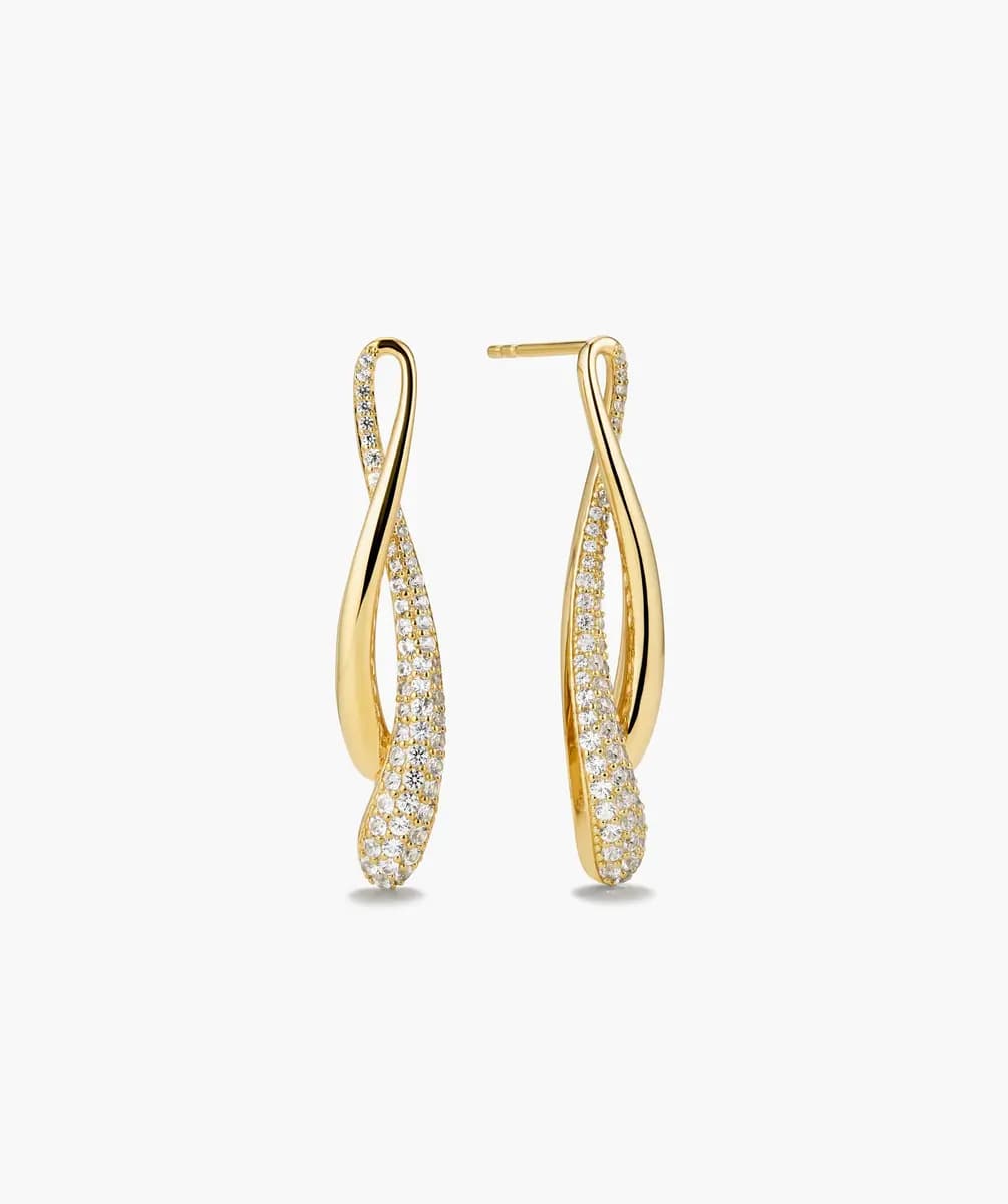 Mejuri Open Dôme Pavé Lab Grown Sapphire Drop Earrings 18k Gold Vermeil - Lab Grown White Sapphire [18k Gold Vermeil - Lab Grown White Sapph, Stone Size: 1.00mm - 1.50mm, Polish wi