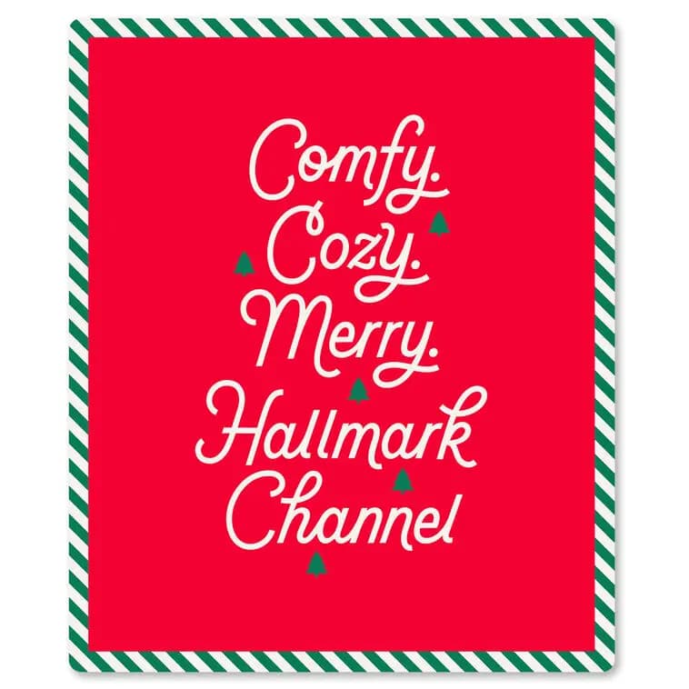Hallmark Channel Comfy Cozy Merry Throw Blanket, 50x60 [Comfy. Cozy. Merry. Hallmark Channel, 50'' W x 60'' H, 100% polyester fleece., Machine wash cold with like colors.]
