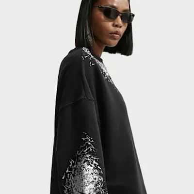 Nike Studio Fleece Medium Weight Women's Oversized Crew Black [Black, 320 GSM, Inner locker loop]