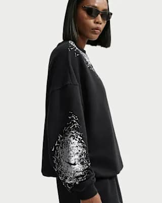 Nike Studio Fleece Medium Weight Women's Oversized Crew Black [Black, 320 GSM, Inner locker loop]