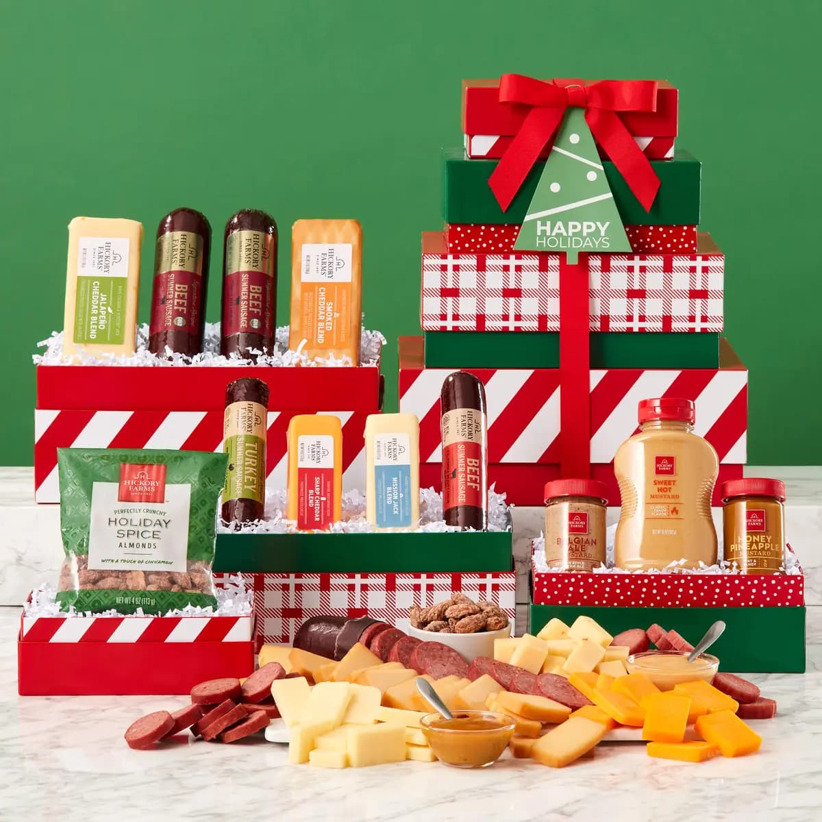 Holiday Gourmet Meat & Cheese Gift Tower [(2) 7 oz, 4 oz, 4 oz]