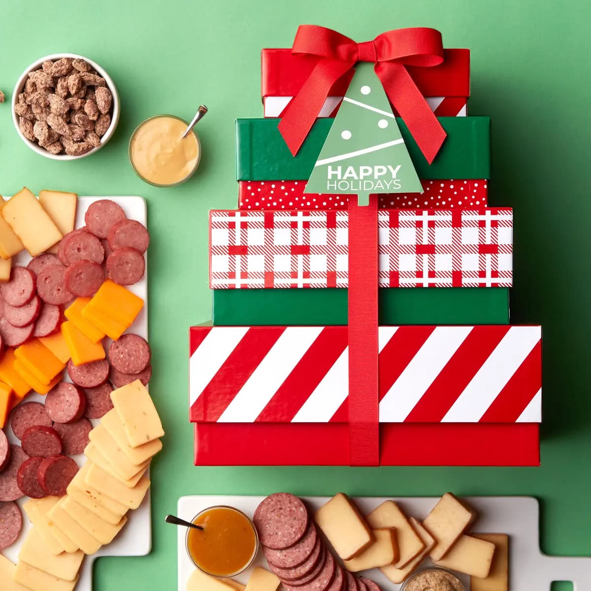 Holiday Gourmet Meat & Cheese Gift Tower [(2) 7 oz, 4 oz, 4 oz]