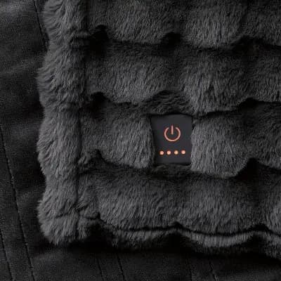 Brookstone Coziest Oversized Throw Bubble Fur Black [Not Applicable, Year Round Fabric Construction, Electric]
