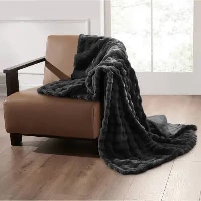 Brookstone Coziest Oversized Throw Bubble Fur Black [Not Applicable, Year Round Fabric Construction, Electric]
