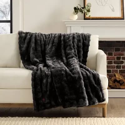 Brookstone Coziest Oversized Throw Bubble Fur Black [Not Applicable, Year Round Fabric Construction, Electric]